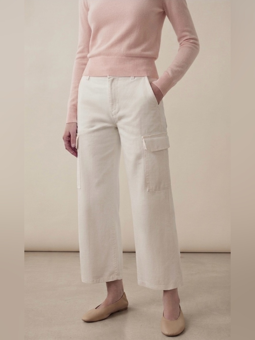 NILI LOTAN‎ White Cotton Cargo Crop Military Pants Quiet Luxury Minimalist USA 4